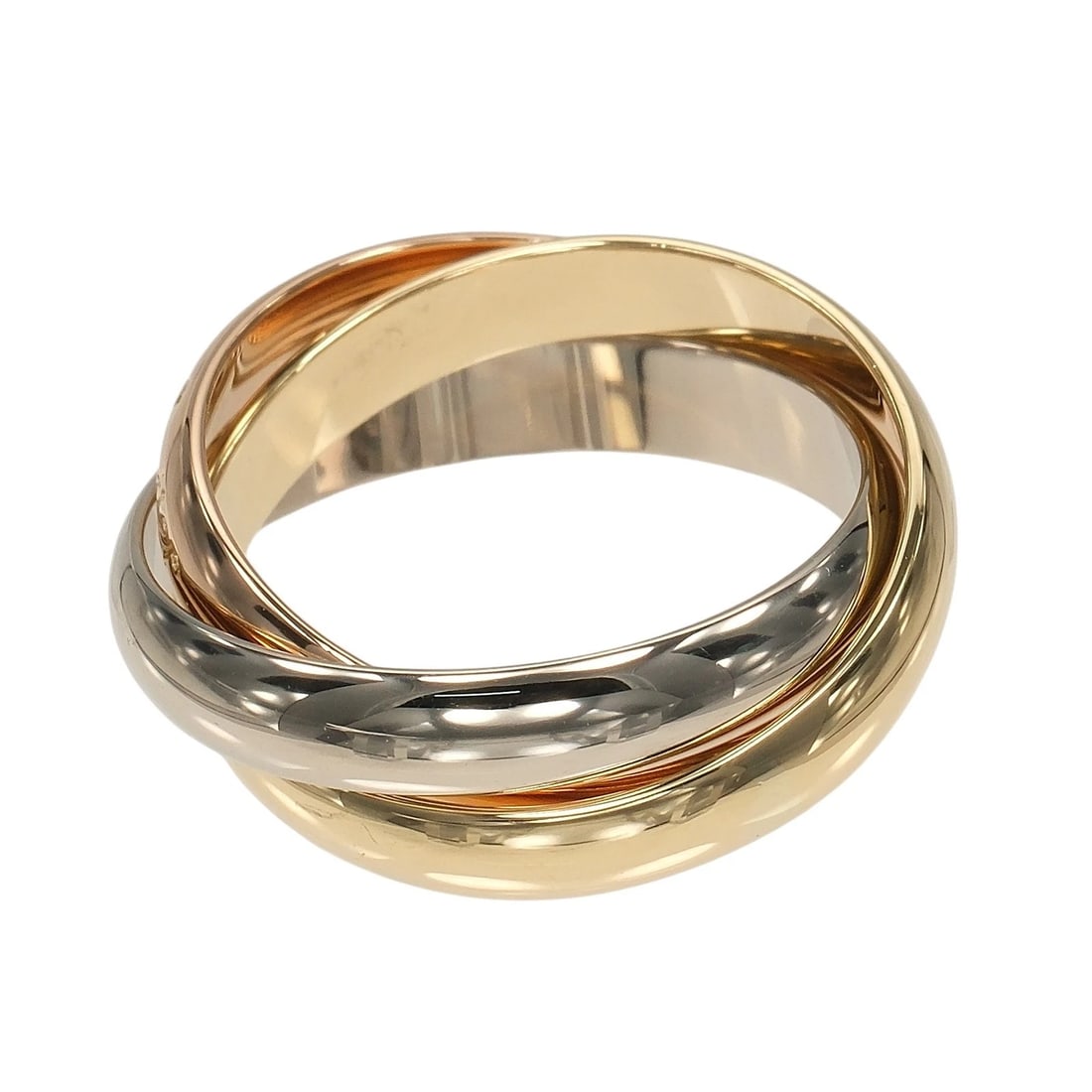 CARTIER TRINITY RING BAND K18 GOLD: CARTIER Trinity Ring band K18 Gold Brand: CARTIER Type/Style: Ring Material: K18 Gold (YGxPGxWG), Color: YGxPGxWG Size: 5.4(US Size) Accessories: None Accessories Notice: When purchasing pre-owned