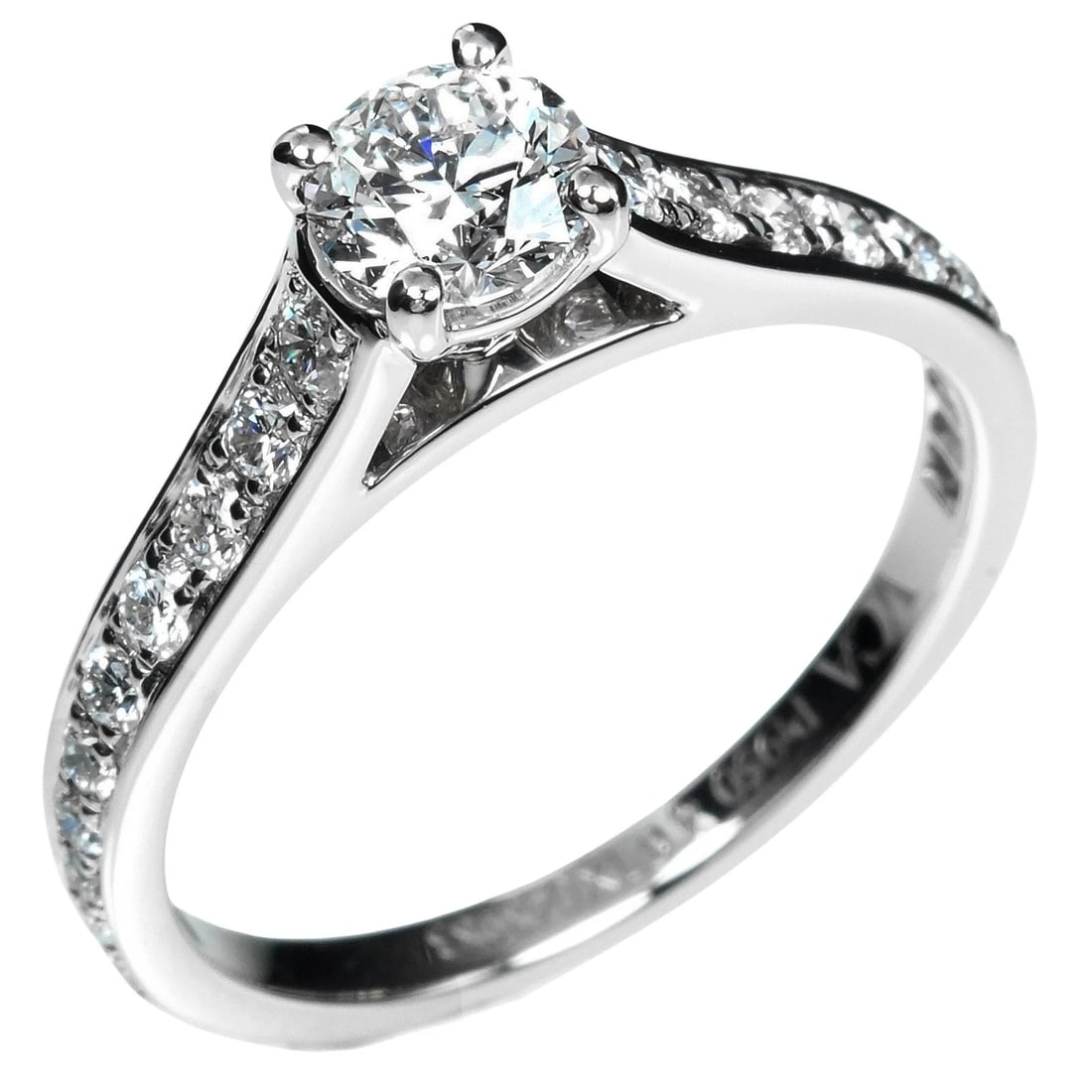 VAN CLEEF & ARPELS ROMANCE SOLITAIRE RING: Van Cleef & Arpels Romance Solitaire Ring Brand: Van Cleef & Arpels Type/Style: Ring Material: Pt950Platinum, Color: Silver Size: 4.5(US Size) Accessories: None Accessories Notice: When purchasing