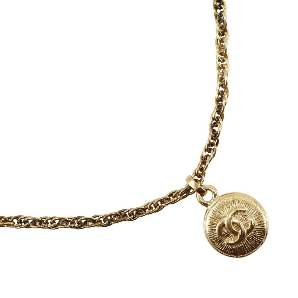 CHANEL COCO MARK NECKLACE: CHANEL COCO Mark Necklace Brand: CHANEL Type/Style: Necklace Material: Plated Gold, Color: Gold Size: Size(CM) Neck around?41.0cm Top?W23mm x H35mm Accessories: None Accessories Notice: When