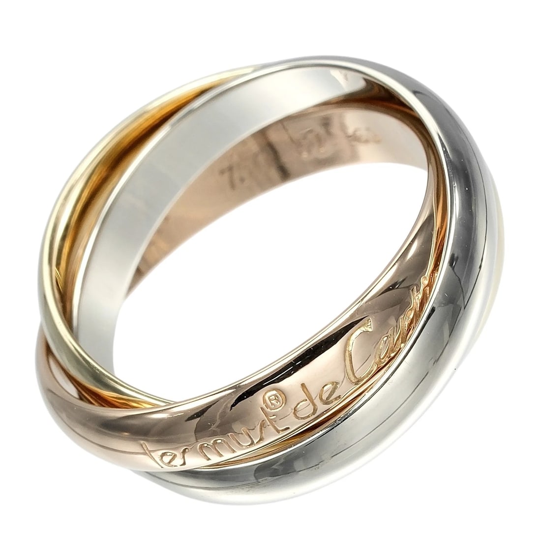 CARTIER TRINITY RING BAND K18 GOLD: CARTIER Trinity Ring band K18 Gold Brand: CARTIER Type/Style: Ring Material: K18 Gold (YGxPGxWG), Color: YGxPGxWG Size: 5.8(US Size) Accessories: None Accessories Notice: When purchasing pre-owned
