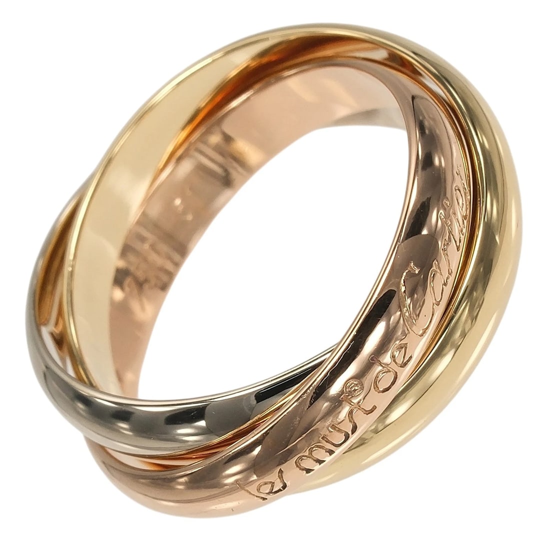 CARTIER TRINITY RING BAND K18 GOLD: CARTIER Trinity Ring band K18 Gold Brand: CARTIER Type/Style: Ring Material: K18 Gold (YGxPGxWG), Color: YGxPGxWG Size: 5.8(US Size) Accessories: None Accessories Notice: When purchasing pre-owned