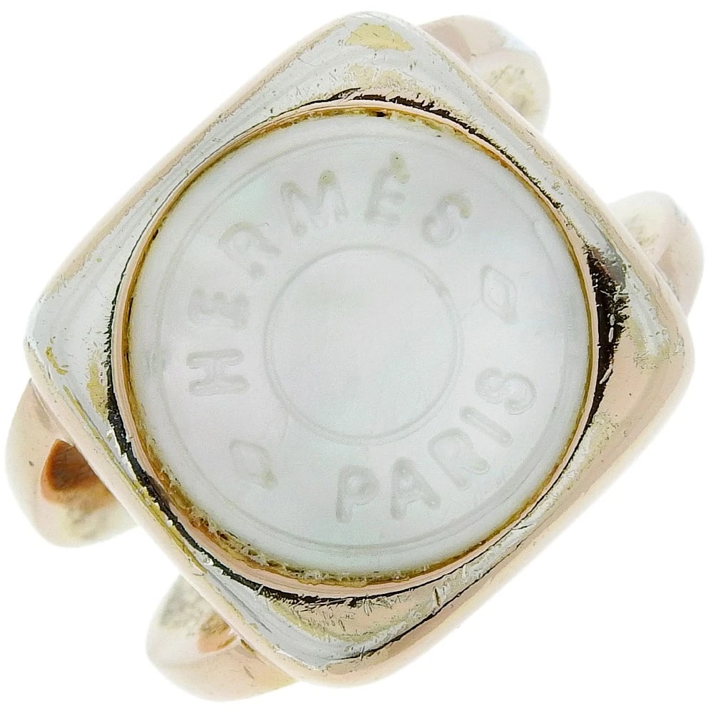 HERMES COROZOSERIE RING PLATED GOLD: HERMES corozoserie Ring Plated Gold Brand: HERMES Type/Style: Ring Material: Plated Gold, Color: Gold Size: 4.9(US Size) Accessories: None Accessories Notice: When purchasing pre-owned goods, please