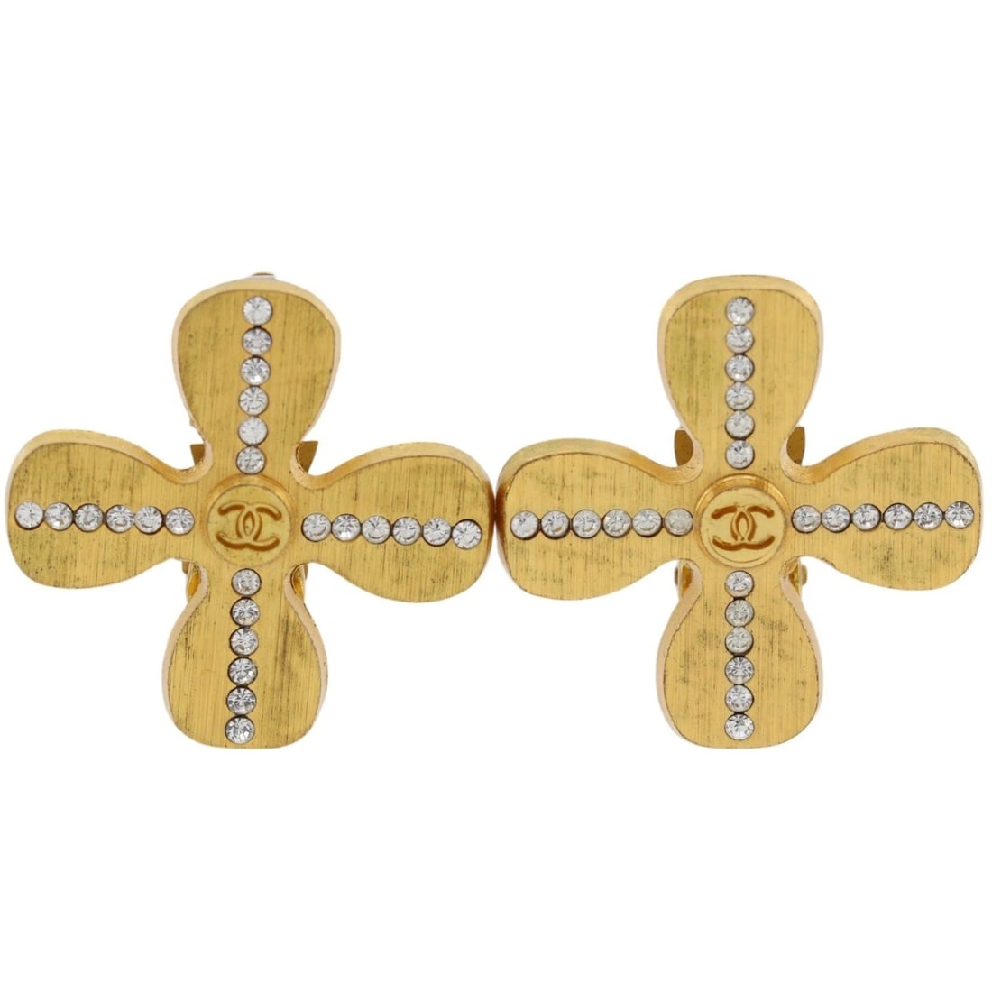 CHANEL CLOVER COCO MARK EARRING: CHANEL Clover COCO Mark Earring Brand: CHANEL Type/Style: Earring Material: Plated Gold, Color: Gold Size: Size(CM) 24mm x 24mm Accessories: None Accessories Notice: When purchasing pre-ow