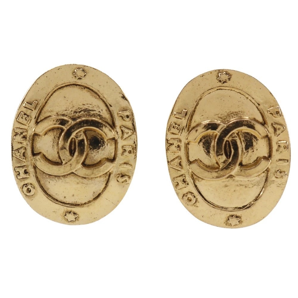 CHANEL COCO MARK EARRING PLATED GOLD: CHANEL COCO Mark Earring Plated Gold Brand: CHANEL Type/Style: Earring Material: Plated Gold, Color: Gold Size: Size(CM) 30mm x 23mm Accessories: None Accessories Notice: When purchasing p