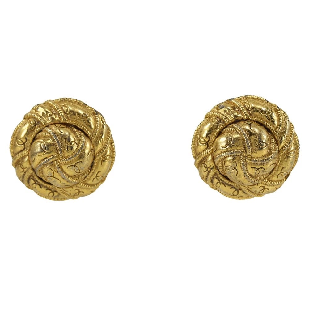 CHANEL EARRING PLATED GOLD: CHANEL Earring Plated Gold Brand: CHANEL Type/Style: Earring Material: Plated Gold, Color: Gold Size: Size(CM) 28mm x 28mm Accessories: None Accessories Notice: When purchasing pre-owned g