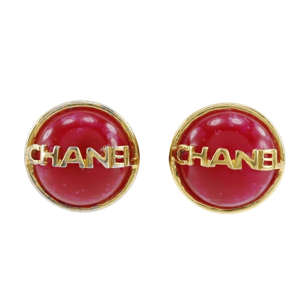 CHANEL EARRING RED/GOLD PLATED GOLD: CHANEL Earring Red/gold Plated Gold Brand: CHANEL Type/Style: Earring Material: Plated Gold, Color: gold Size: Size(CM) 26.5mm x 27mm Accessories: None Accessories Notice: When purchasing