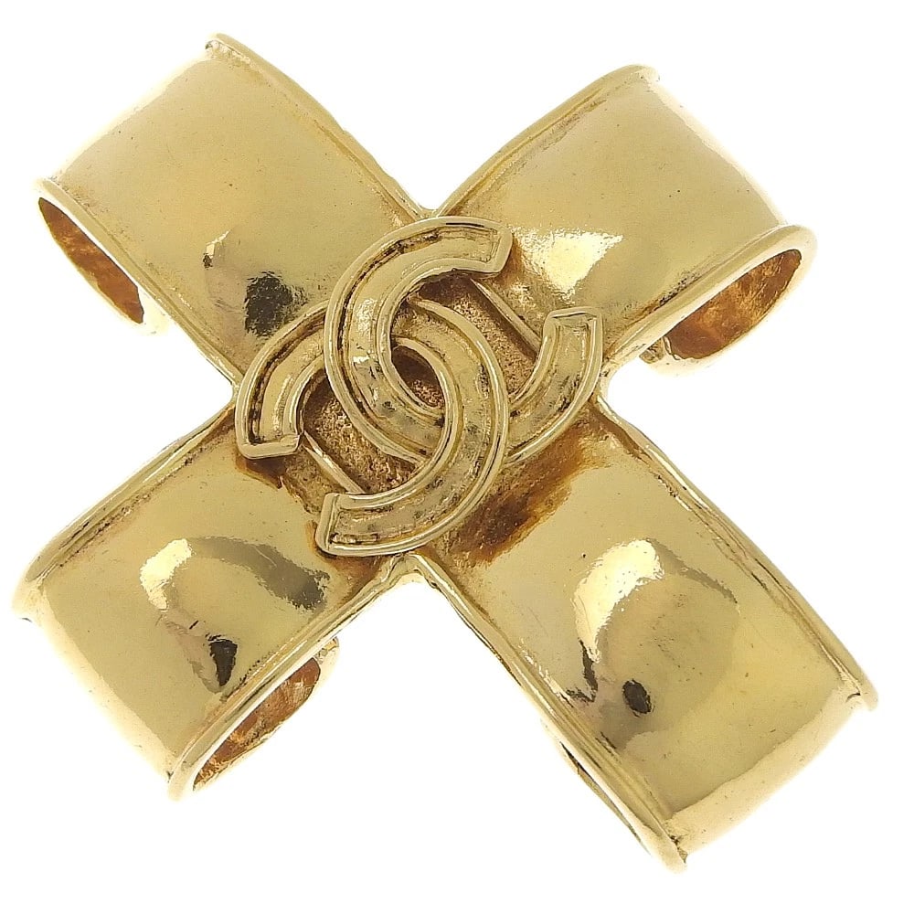 CHANEL CROSS BROOCH COCO MARK: CHANEL cross Brooch COCO Mark Brand: CHANEL Type/Style: Brooch Material: Plated Gold, Color: gold Size: Size(CM) 63mm x 54mm Accessories: None Accessories Notice: When purchasing pre-owned