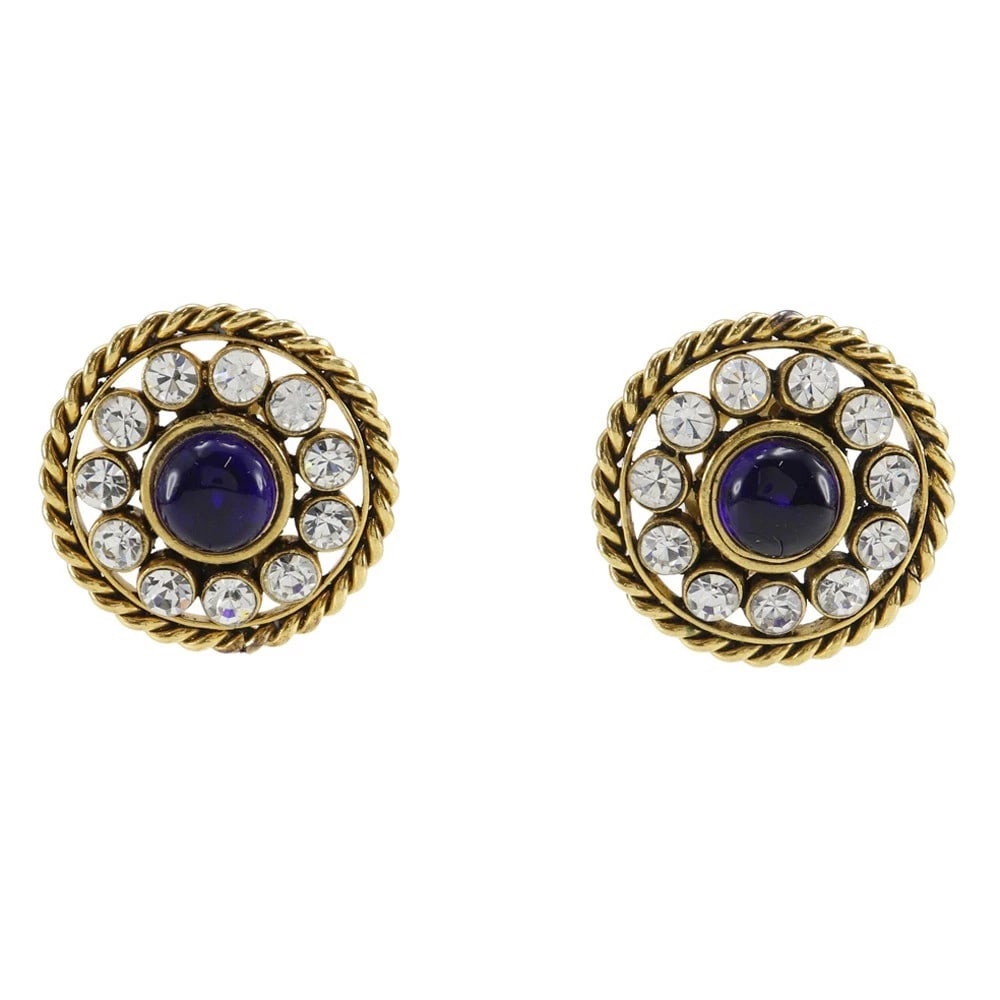 CHANEL EARRING BLUE/CLEAR PLATED GOLD: CHANEL Earring Blue/clear Plated Gold Brand: CHANEL Type/Style: Earring Material: Plated Gold, Color: Gold Size: Size(CM) 33mm x 33mm Accessories: None Accessories Notice: When purchasing pre-owned