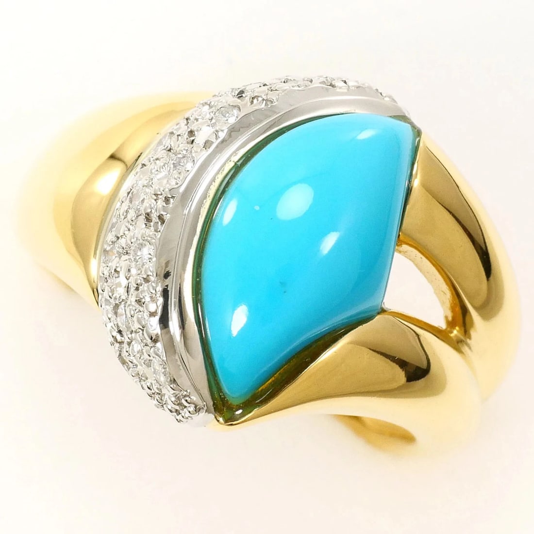 PT900 PLATINUM 18K YELLOW GOLD RING WITH TURQUOISE AND DIAMOND (1 of 5)