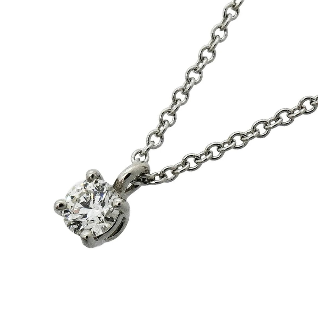 TIFFANY & CO. SOLITAIRE NECKLACE, PLATINUM 950: Tiffany & Co. Solitaire Necklace, Platinum 950 Brand: Tiffany Type/Style: Necklace Material: Platinum 950, Main Stone Natural Color: None Size: Length: 41cm Accessories: None Accessories Notice: When