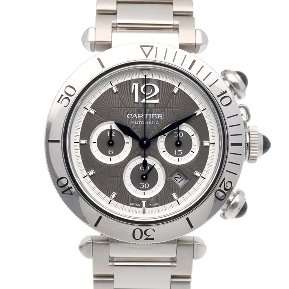 CARTIER PASHA DE CARTIER WATCHES STAINLESS STEEL WATCH: CARTIER Pasha de Cartier Watches Stainless Steel Watch Brand: CARTIER Type/Style: Wristwatch Material: Stainless Steel Color: Silver / gray Size: Case Diameter:41.0mm Band Length:7.5inch / 19.0cm