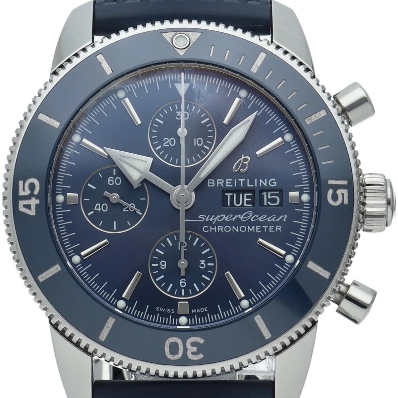BREITLING SUPEROCEAN HERITAGE CHRONOGRAPH 44 BLUE WATCH: BREITLING Superocean Heritage Chronograph 44 Blue Watch Brand: BREITLING Type/Style: Wristwatch Material: Band Material rubber, Case Material Stainless steel Color: Dial Color blue Size: Case