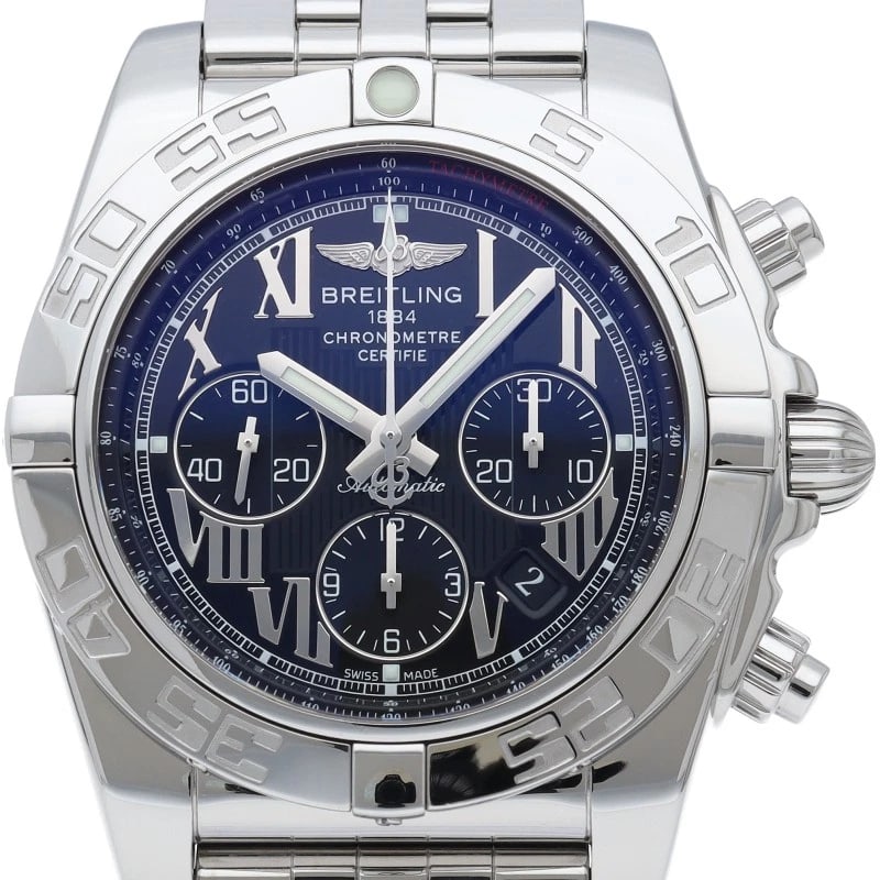 BREITLING CHRONOMAT 44 WATCH STAINLESS STEEL WATCH: BREITLING Chronomat 44 watch Stainless Steel Watch Brand: BREITLING Type/Style: Wristwatch Material: Band Material Stainless steel, Case Material Stainless steel Color: Dial Color black Size: Case Dia