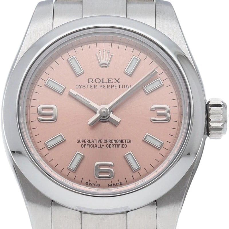 ROLEX OYSTER PERPETUAL STAINLESS STEEL WATCH: ROLEx Oyster Perpetual Stainless Steel Watch Brand: ROLEx Type/Style: Wristwatch Material: Band Material Stainless steel, Case Material Stainless steel Color: Dial Color pink Size: Case Diameter(H):Ab