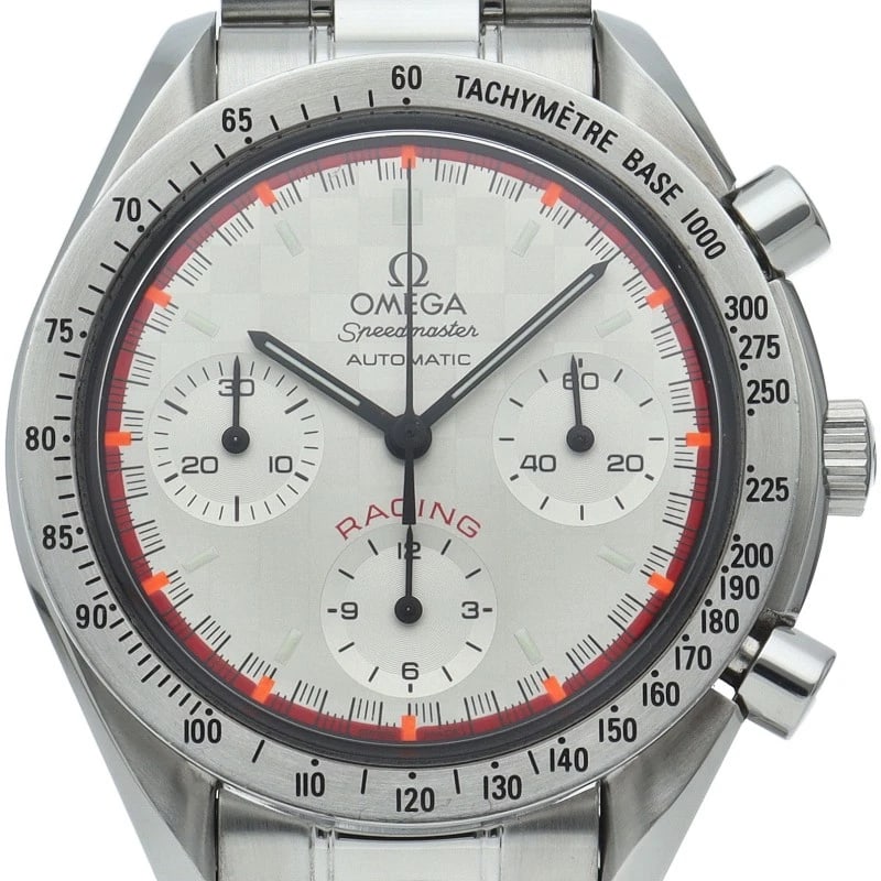 OMEGA SPEEDMASTER RACING CHRONOGRAPH WATCH: OMEGA Speedmaster Racing Chronograph Watch Brand: OMEGA Type/Style: Wristwatch Material: Band Material Stainless steel, Case Material Stainless steel Color: Dial Color Silver Size: Case Diameter(H):Ab