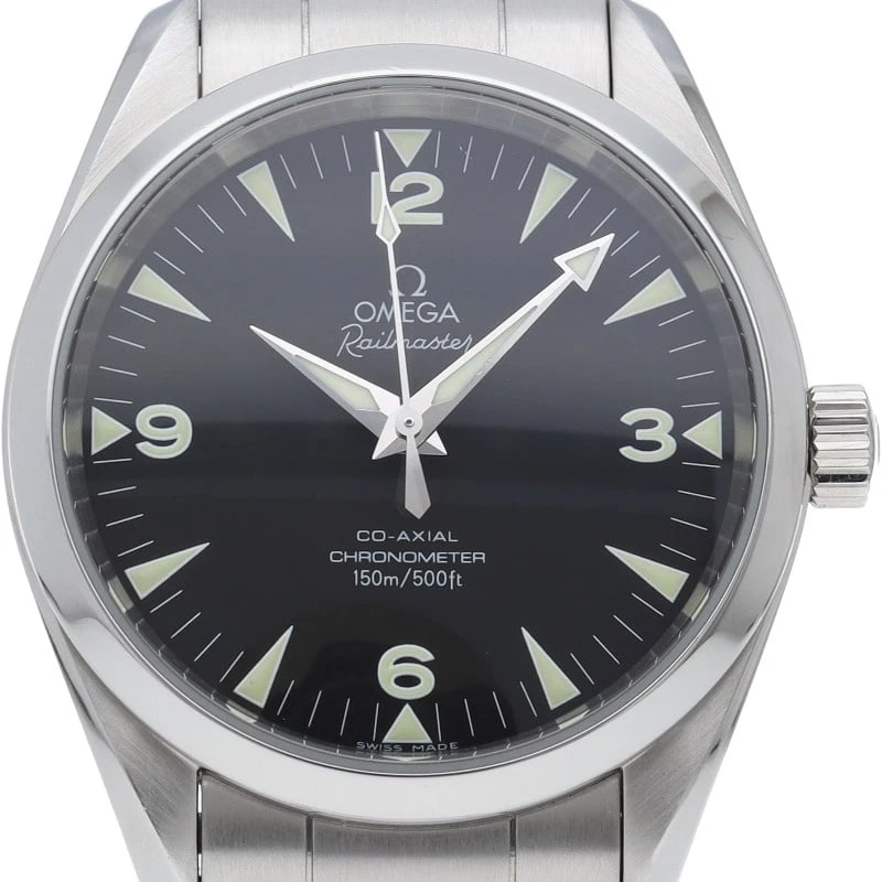 OMEGA SEAMASTER RAILMASTER CO-AXIAL CHRONOMETER STAINLESS WATCH: OMEGA Seamaster Railmaster Co-Axial Chronometer Stainless Watch Brand: OMEGA Type/Style: Wristwatch Material: Band Material Stainless steel, Case Material Stainless steel Color: Dial Color black Size: