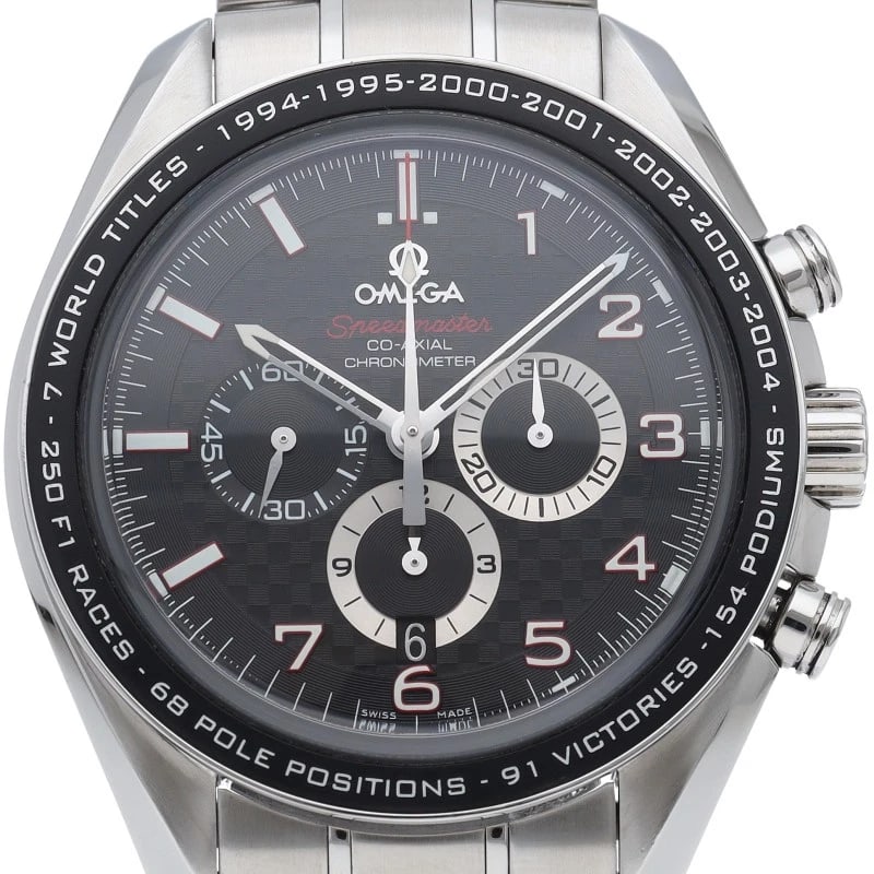 OMEGA SPEEDMASTER LEGEND SCHUMACHER CHRONOGRAPH WATCH: OMEGA Speedmaster Legend Schumacher Chronograph Watch Brand: OMEGA Type/Style: Wristwatch Material: Band Material Stainless steel, Case Material Stainless steel Color: Dial Color black Size: Case Diam