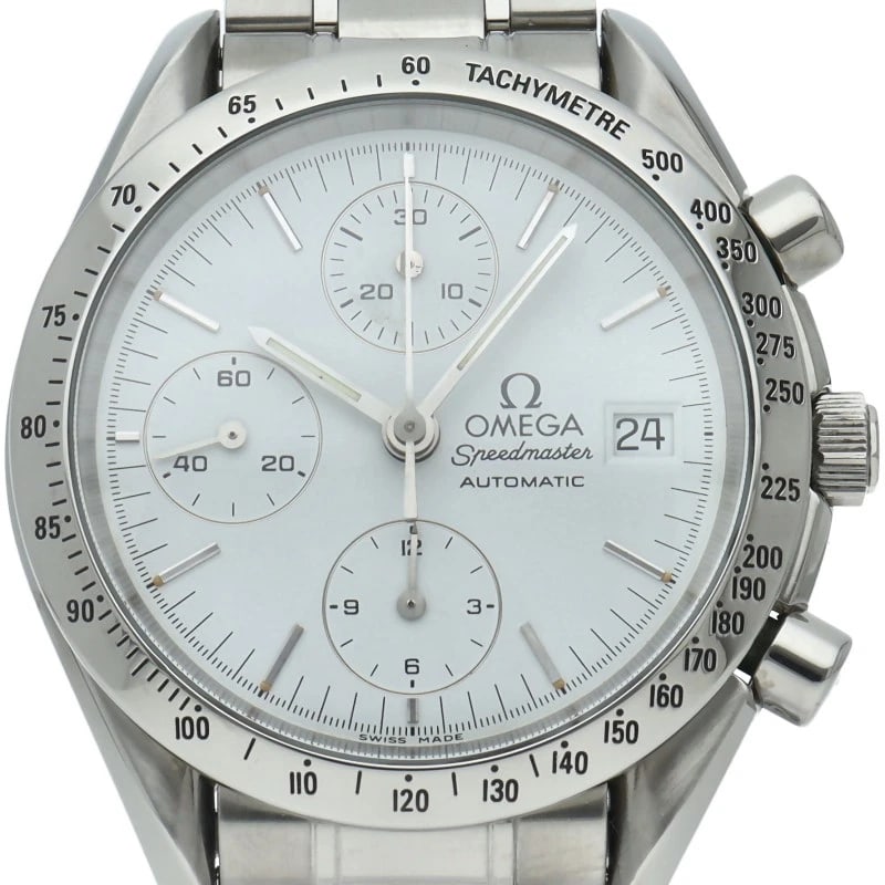 OMEGA SPEEDMASTER DATE CHRONOGRAPH STAINLESS STEEL WATCH: OMEGA Speedmaster Date Chronograph Stainless Steel Watch Brand: OMEGA Type/Style: Wristwatch Material: Band Material Stainless steel, Case Material Stainless steel Color: Dial Color white Size: Case