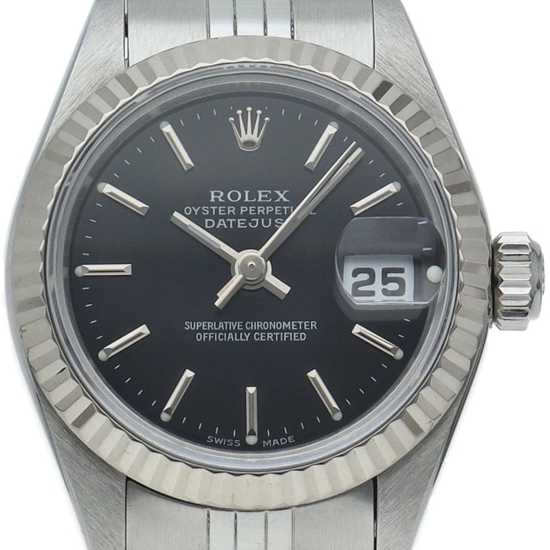 ROLEX DATEJUST K18WG/STAINLESS STEEL BLACK WATCH: ROLEx datejust K18WG/Stainless Steel black Watch Brand: ROLEx Type/Style: Wristwatch Material: Band Material Stainless steel, Case Material Gold / steel Color: Dial Color black Size: Case