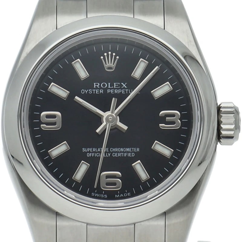 ROLEX OYSTER PERPETUAL 26 STAINLESS STEEL WATCH: ROLEx Oyster Perpetual 26 Stainless Steel Watch Brand: ROLEx Type/Style: Wristwatch Material: Band Material Stainless steel, Case Material Stainless steel Color: Dial Color black Size: Case Diameter(H