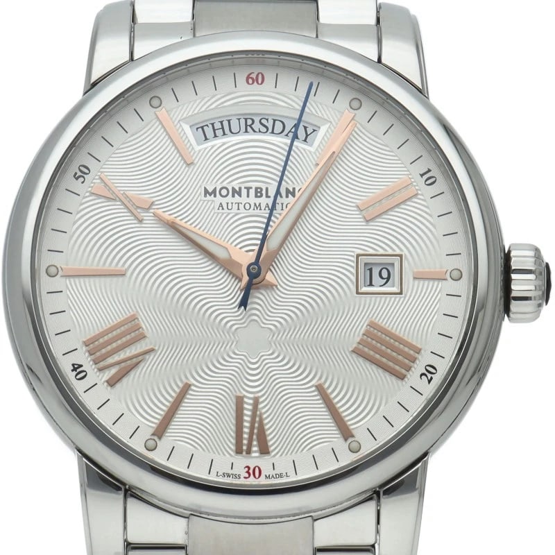 MONTBLANC DAY-DATE WATCH STAINLESS STEEL SILVER WATCH: MONTBLANC Day-Date Watch Stainless Steel Silver Watch Brand: MONTBLANC Type/Style: Wristwatch Material: Band Material Stainless steel, Case Material Stainless steel Color: Dial Color Silver Size: