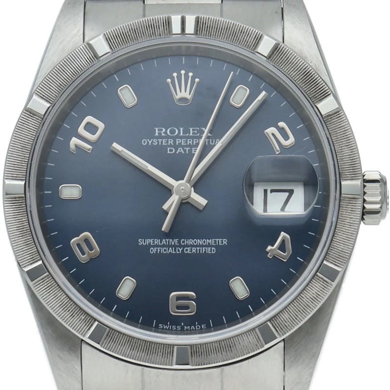 ROLEX OYSTER PERPETUAL DATE STAINLESS STEEL WATCH: ROLEx Oyster Perpetual Date Stainless Steel Watch Brand: ROLEx Type/Style: Wristwatch Material: Band Material Stainless steel, Case Material Stainless steel Color: Dial Color blue Size: Case Diameter(
