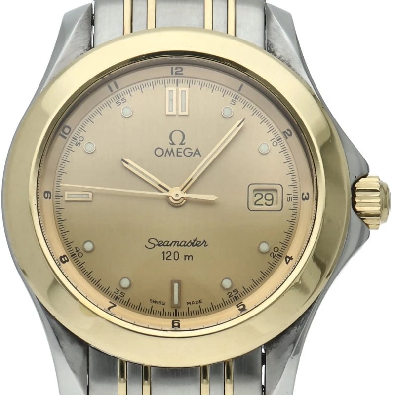 OMEGA SEAMASTER QUARTZ K18YG/STAINLESS STEEL WATCH: OMEGA Seamaster Quartz K18YG/Stainless Steel Watch Brand: OMEGA Type/Style: Wristwatch Material: Band Material Gold / steel, Case Material Gold / steel Color: Dial Color Champagne color Size: Case