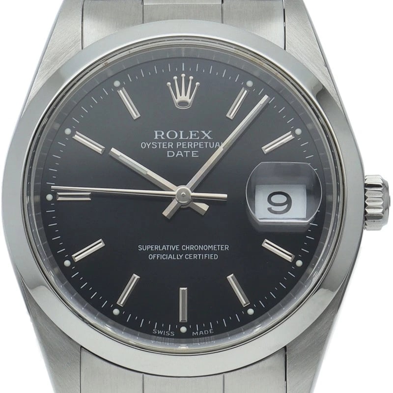 ROLEX OYSTER PERPETUAL DATE STAINLESS STEEL WATCH: ROLEx Oyster Perpetual Date Stainless Steel Watch Brand: ROLEx Type/Style: Wristwatch Material: Band Material Stainless steel, Case Material Stainless steel Color: Dial Color black Size: Case Diameter