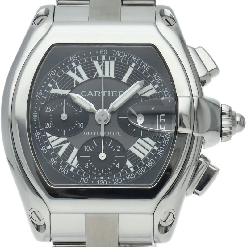CARTIER ROADSTER CHRONOGRAPH WATCH STAINLESS STEEL WATCH: CARTIER Roadster Chronograph Watch Stainless Steel Watch Brand: CARTIER Type/Style: Wristwatch Material: Band Material Stainless steel, Case Material Stainless steel Color: Dial Color black Size: Case