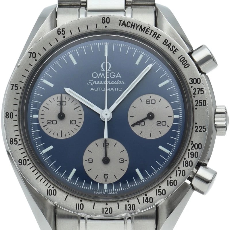 OMEGA SPEEDMASTER AUTOMATIC BLUE STAINLESS STEEL WATCH: OMEGA Speedmaster Automatic Blue Stainless Steel Watch Brand: OMEGA Type/Style: Wristwatch Material: Band Material Stainless steel, Case Material Stainless steel Color: Dial Color blue Size: Case Diam