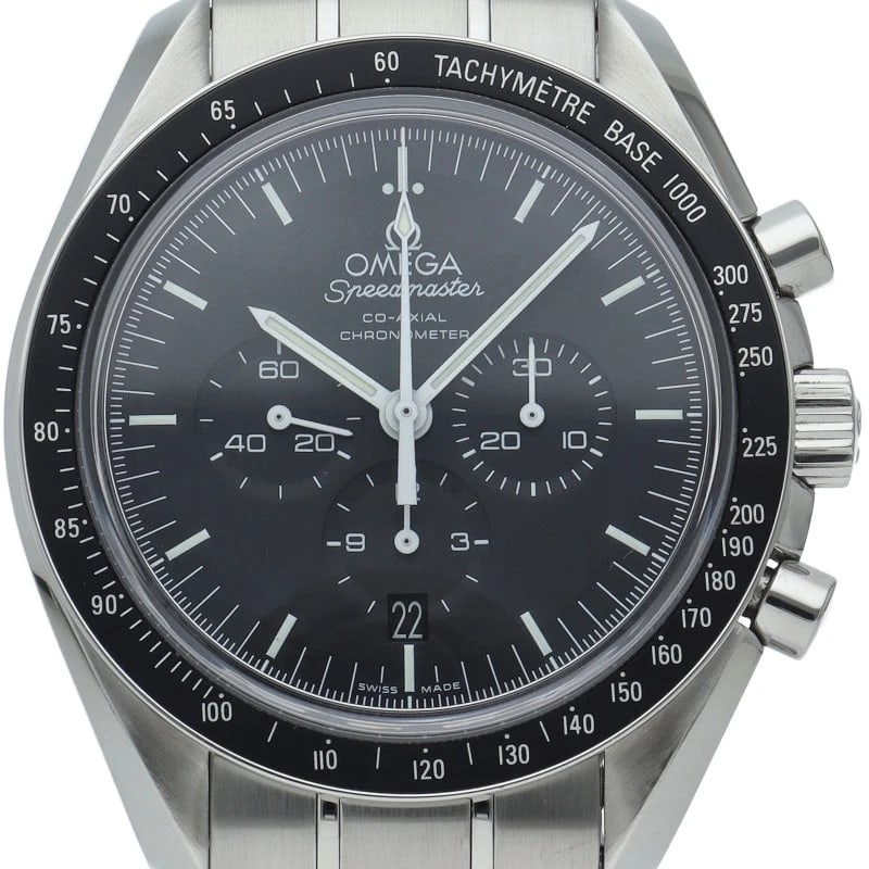 OMEGA SPEEDMASTER MOONWATCH CO-AXIAL CHRONOGRAPH WATCH: OMEGA Speedmaster Moonwatch Co-Axial Chronograph Watch Brand: OMEGA Type/Style: Wristwatch Material: Band Material Stainless steel, Case Material Stainless steel Color: Dial Color black Size: Case Dia