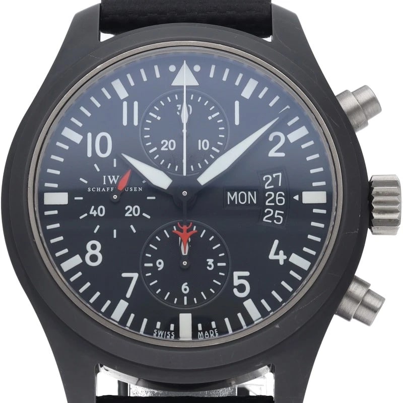 IWC PILOT WATCH CHRONOGRAPH TOP GUN CE/TI/LEATHER BLACK WATCH: IWC Pilot Watch Chronograph Top Gun CE/TI/Leather black Watch Brand: IWC Type/Style: Wristwatch Material: Band Material leather, Case Material Ceramic / titanium Color: Dial Color black Size: Case Dia