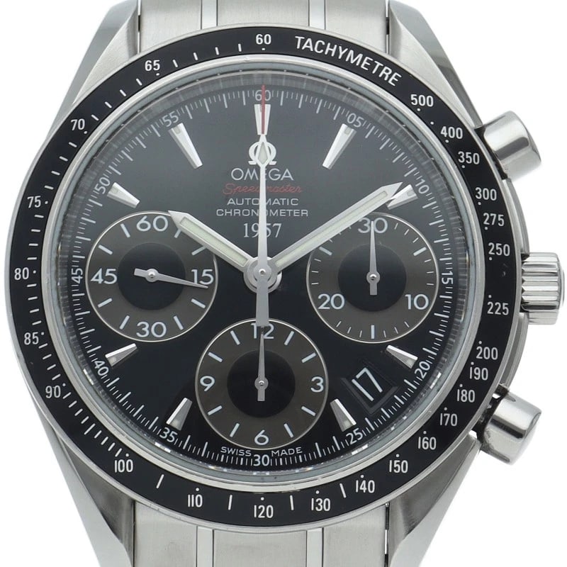OMEGA SPEEDMASTER DATE CHRONOGRAPH WATCH: OMEGA Speedmaster Date Chronograph Watch Brand: OMEGA Type/Style: Wristwatch Material: Band Material Stainless steel, Case Material Stainless steel Color: Dial Color black Size: Case Diameter(H):About