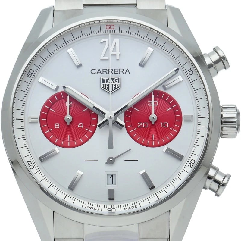 TAG HEUER CARRERA CHRONOGRAPH- WATCH: TAG HEUER Carrera Chronograph- Watch Brand: TAG HEUER Type/Style: Wristwatch Material: Band Material Stainless steel, Case Material Stainless steel Color: Dial Color White / pink Size: Case Diameter(H