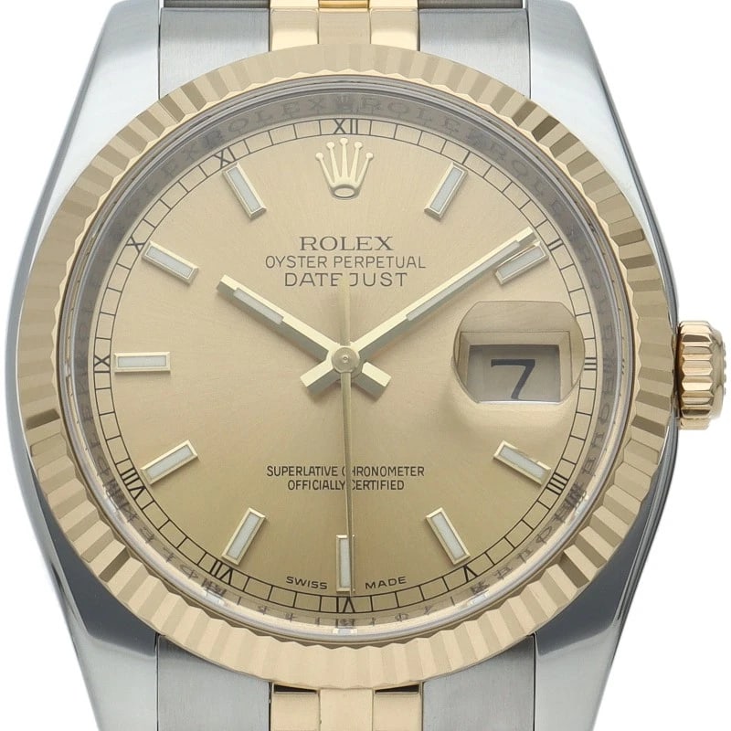 ROLEX DATEJUST 36 JUBILEE K18YG/STAINLESS STEEL WATCH: ROLEx Datejust 36 Jubilee K18YG/Stainless Steel Watch Brand: ROLEx Type/Style: Wristwatch Material: Band Material Gold / steel, Case Material Gold / steel Color: Dial Color Champagne color Size: Case