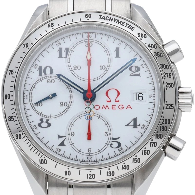 OMEGA SPEEDMASTER DATE CHRONOGRAPH OLYMPIC COLLECTION WATCH: OMEGA Speedmaster Date Chronograph Olympic Collection Watch Brand: OMEGA Type/Style: Wristwatch Material: Band Material Stainless steel, Case Material Stainless steel Color: Dial Color white Size: