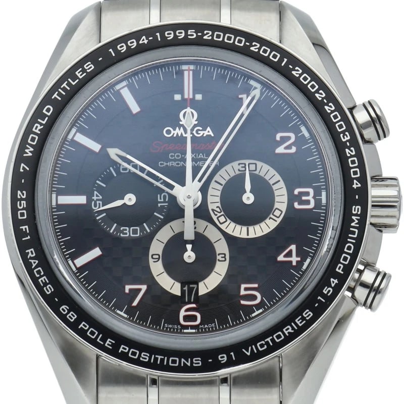 OMEGA SPEEDMASTER LEGEND SCHUMACHER CHRONOGRAPH WATCH: OMEGA Speedmaster Legend Schumacher Chronograph Watch Brand: OMEGA Type/Style: Wristwatch Material: Band Material Stainless steel, Case Material Stainless steel Color: Dial Color black Size: Case