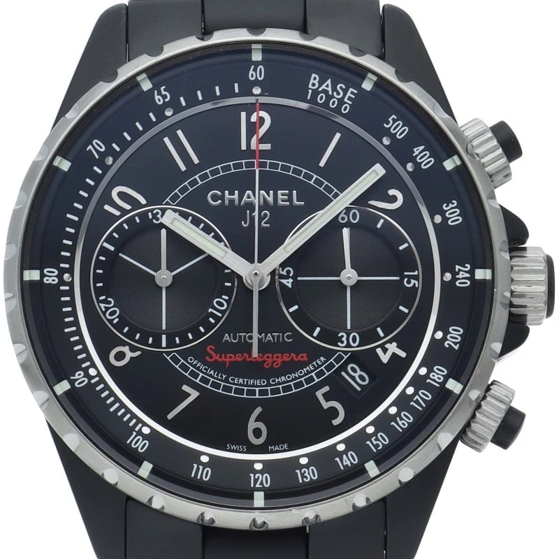 CHANEL J12 SUPERLEGGERA WATCH CHRONOGRAPH CERAMIC BLACK WATCH: CHANEL J12 Superleggera Watch Chronograph ceramic black Watch Brand: CHANEL Type/Style: Wristwatch Material: Band Material ceramic, Case Material ceramic Color: Dial Color black Size: Case Diameter(H)