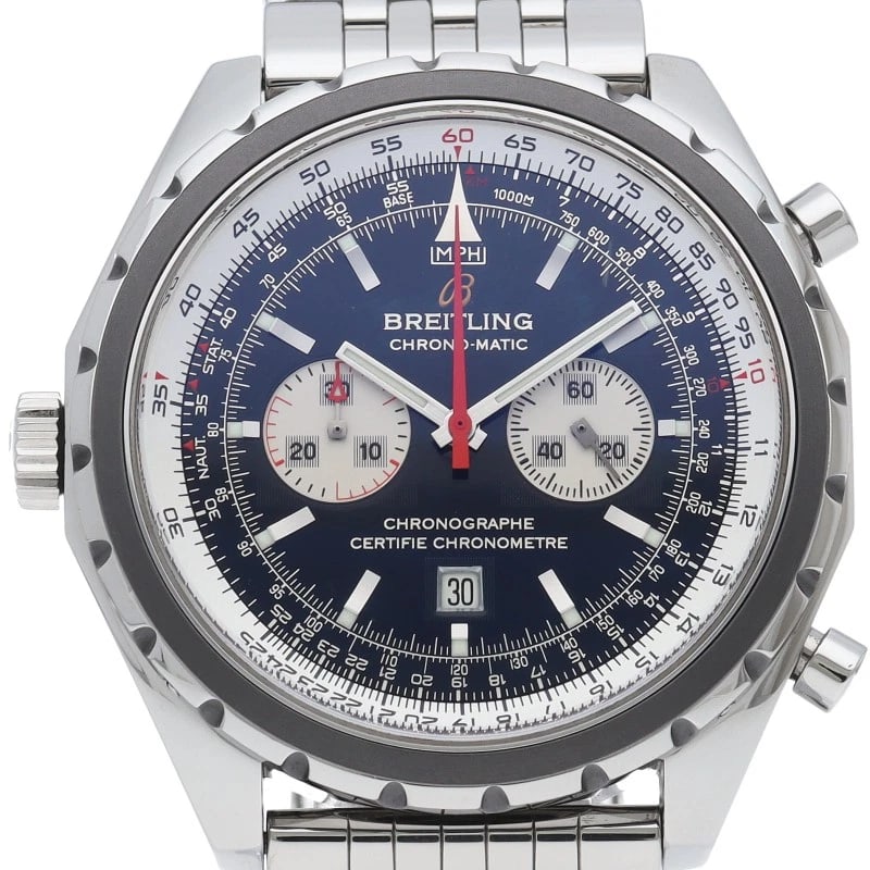 BREITLING NAVITIMER CHRONOMATIC STAINLESS STEEL WATCH: BREITLING navitimer chronomatic Stainless Steel Watch Brand: BREITLING Type/Style: Wristwatch Material: Band Material Stainless steel, Case Material Stainless steel Color: Dial Color black Size: Case 