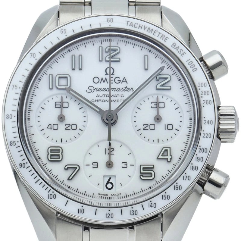 OMEGA SPEEDMASTER CHRONOGRAPH STAINLESS STEEL WATCH: OMEGA Speedmaster Chronograph Stainless Steel Watch Brand: OMEGA Type/Style: Wristwatch Material: Band Material Stainless steel, Case Material Stainless steel Color: Dial Color white Size: Case Diamet
