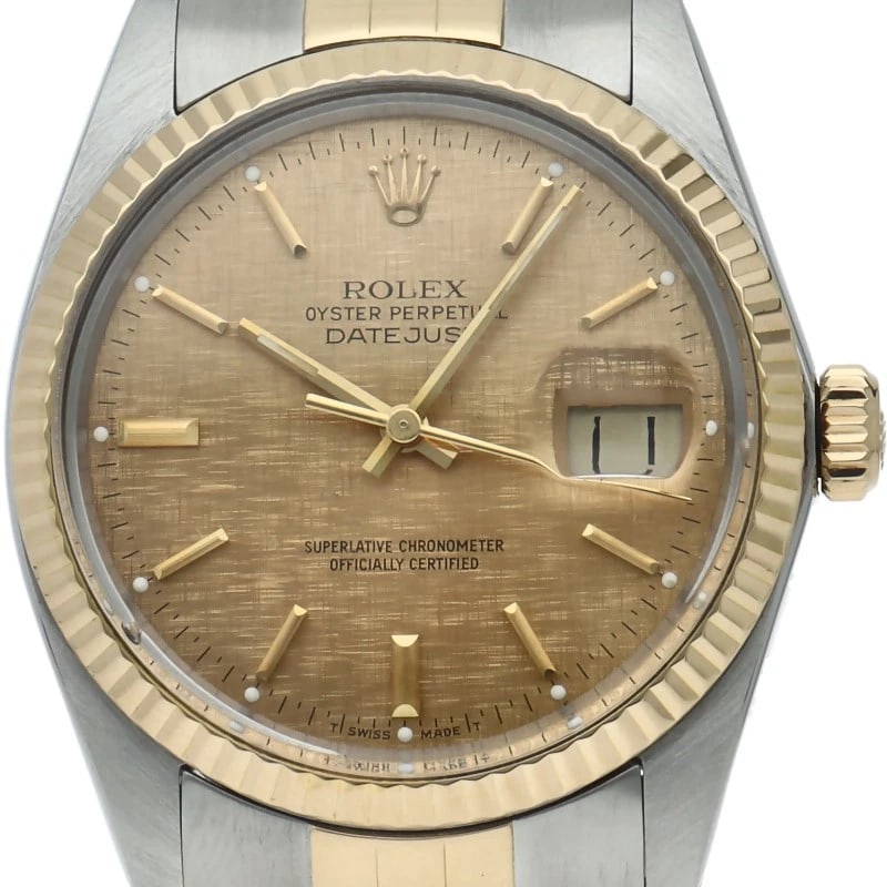 ROLEX DATEJUST TRITIUM MOSAIC DIAL ANTIQUE WATCH: ROLEx Datejust Tritium Mosaic Dial Antique Watch Brand: ROLEx Type/Style: Wristwatch Material: Band Material Gold / steel, Case Material Gold / steel Color: Dial Color Champagne color Size: Case Diame