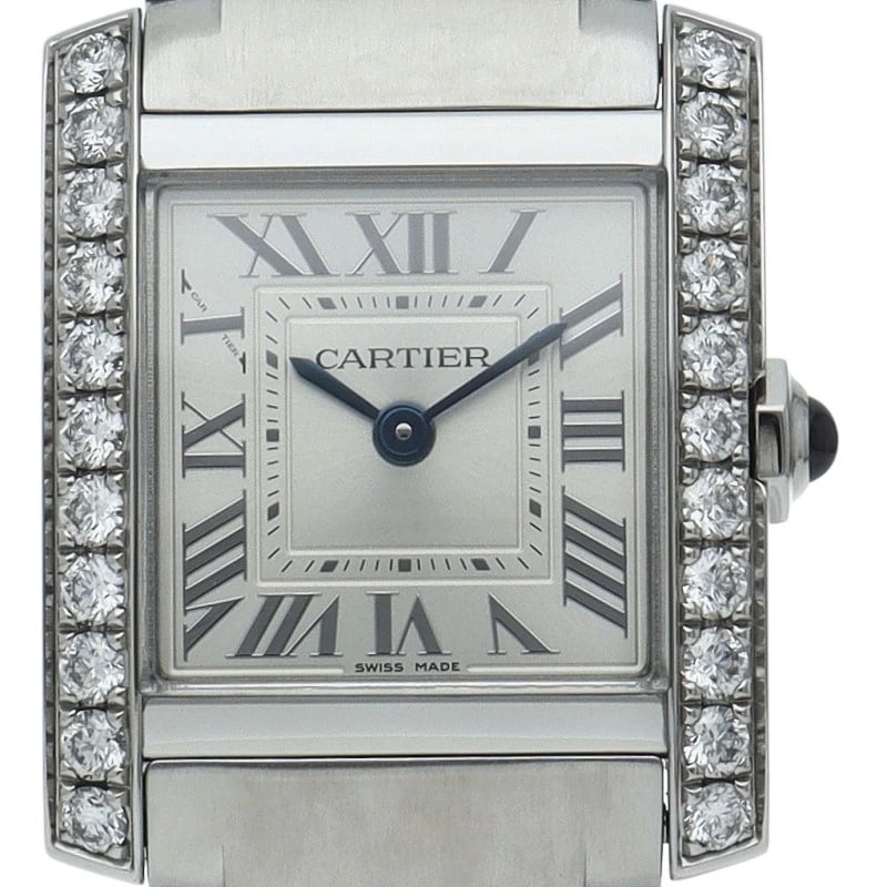 CARTIER TANK FRANCAISE SM WATCH DIAMOND BEZEL STAINLESS STEEL WATCH: CARTIER Tank Francaise SM Watch Diamond Bezel Stainless Steel Watch Brand: CARTIER Type/Style: Wristwatch Material: Band Material Stainless steel, Case Material Stainless steel Color: Dial Color Silve