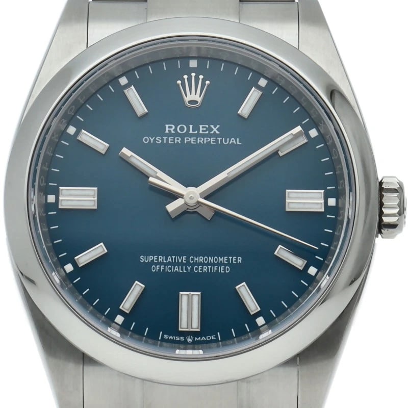 ROLEX OYSTER PERPETUAL 36 WATCH MEDIUM BLUE STAINLESS WATCH: ROLEx Oyster Perpetual 36 Watch, Medium Blue Stainless Watch Brand: ROLEx Type/Style: Wristwatch Material: Band Material Stainless steel, Case Material Stainless steel Color: Dial Color blue Size: Cas