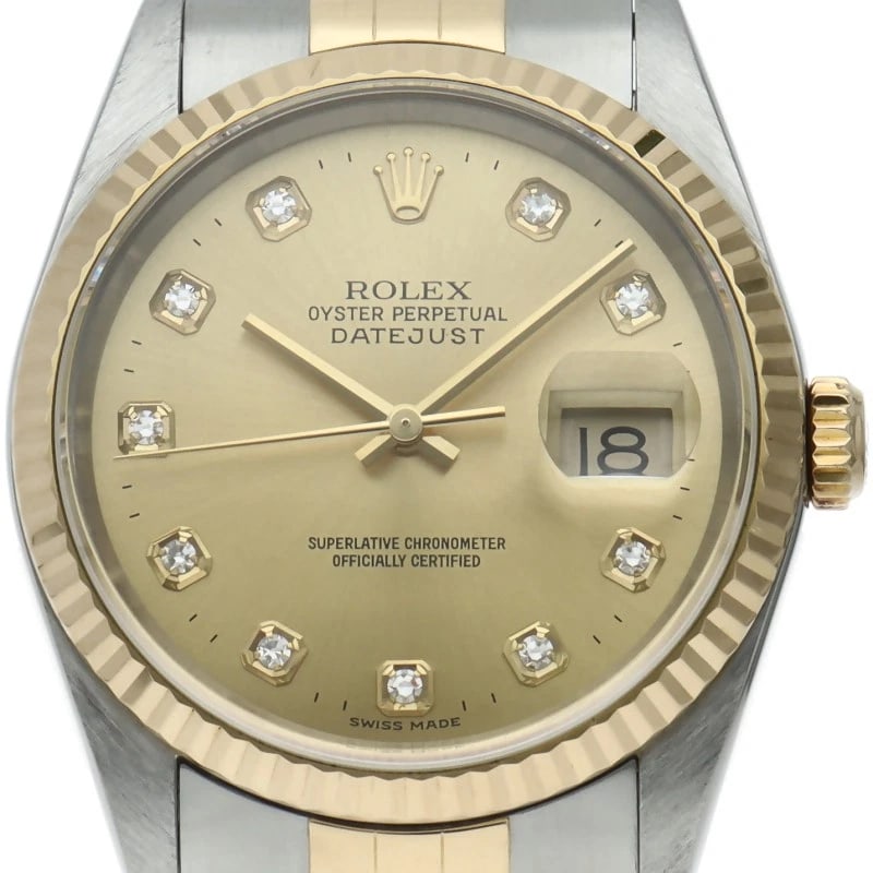 ROLEX DATEJUST DIAMOND K18YG/STAINLESS STEEL WATCH: ROLEx Datejust diamond K18YG/Stainless Steel Watch Brand: ROLEx Type/Style: Wristwatch Material: Band Material Gold / steel, Case Material Gold / steel Color: Dial Color Champagne color Size: Case Dia