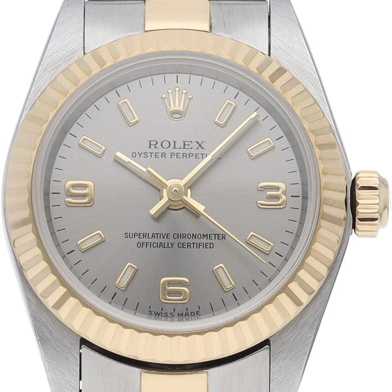 ROLEX OYSTER PERPETUAL K18YG/STAINLESS STEEL WATCH: ROLEx Oyster Perpetual K18YG/Stainless Steel Watch Brand: ROLEx Type/Style: Wristwatch Material: Band Material Gold / steel, Case Material Gold / steel Color: Dial Color Silver Size: Case Diameter(H):
