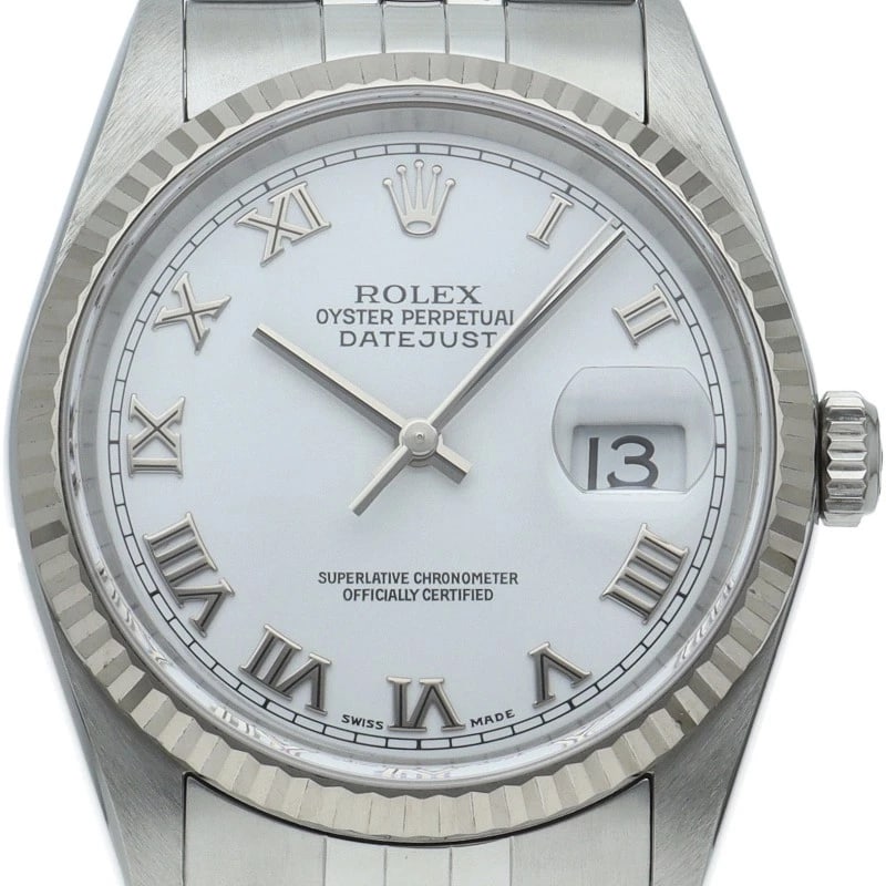 ROLEX DATEJUST K18WG/STAINLESS STEEL WHITE WATCH: ROLEx Datejust K18WG/Stainless Steel white Watch Brand: ROLEx Type/Style: Wristwatch Material: Band Material Stainless steel, Case Material Gold / steel Color: Dial Color white Size: Case Diameter(H):