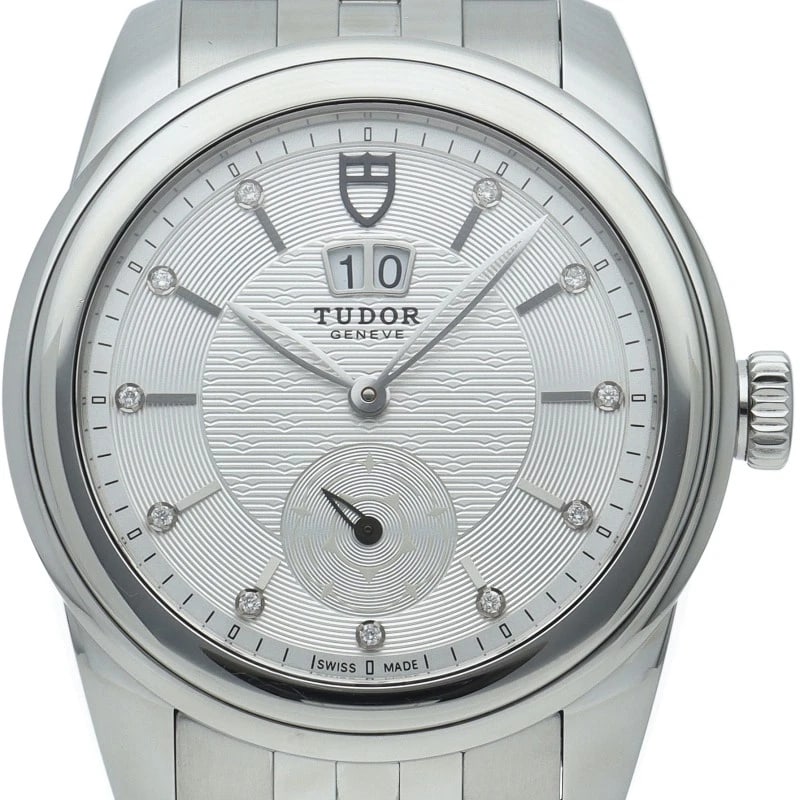 TUDOR GLAMOUR DOUBLE DATE WATCH DIAMONDS STAINLESS STEEL WATCH: TUDOR Glamour Double Date Watch Diamonds Stainless Steel Watch Brand: TUDOR Type/Style: Wristwatch Material: Band Material Stainless steel, Case Material Stainless steel Color: Dial Color Silver Size:
