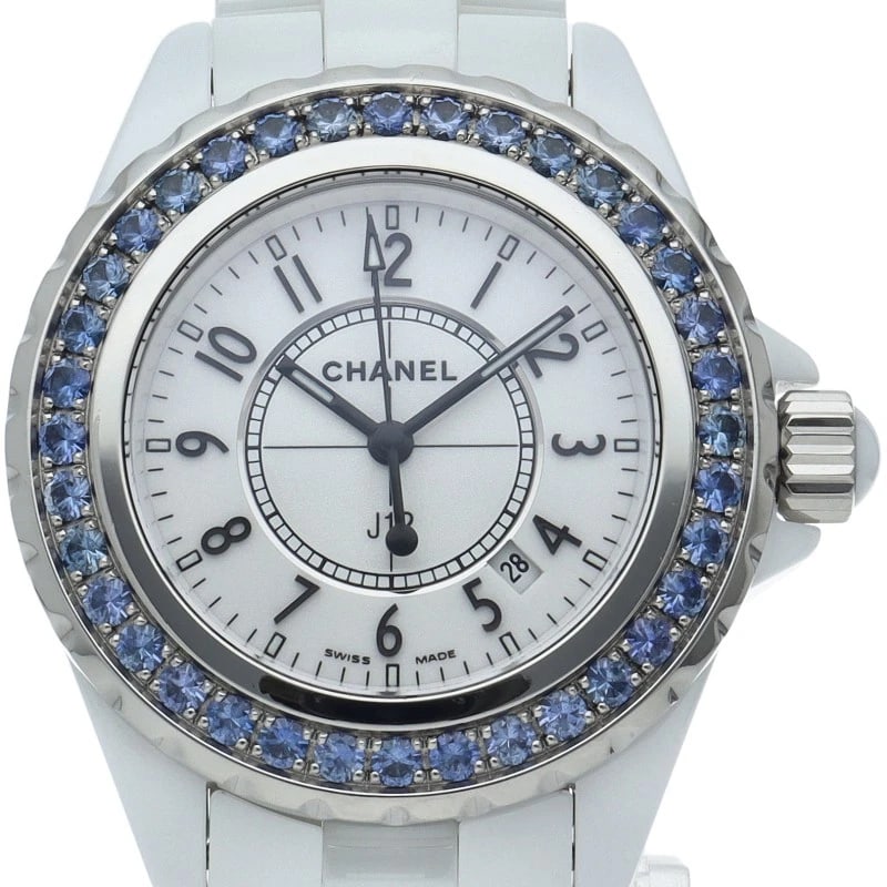 CHANEL J12 WATCH BLUE SAPPHIRE BEZEL CERAMIC WHITE WATCH (1 of 3)