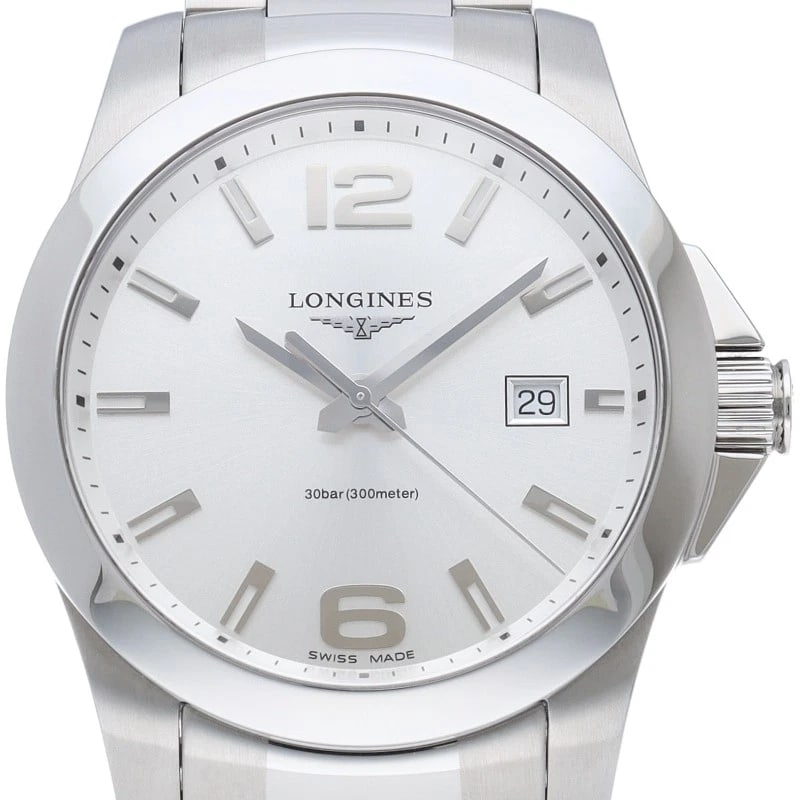 LONGINES CONQUEST WATCH STAINLESS STEEL WATCH: LONGINES Conquest Watch Stainless Steel Watch Brand: LONGINES Type/Style: Wristwatch Material: Band Material Stainless steel, Case Material Stainless steel Color: Dial Color Silver Size: Case Diameter