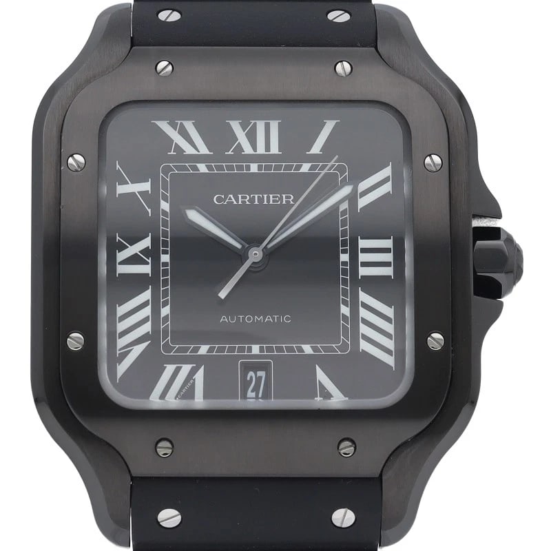 CARTIER SANTOS DE CARTIER WATCH LM PVD/RUBBER BLACK WATCH: CARTIER Santos de Cartier watch LM PVD/Rubber black Watch Brand: CARTIER Type/Style: Wristwatch Material: Band Material rubber, Case Material none Color: Dial Color black Size: Case Diameter(H):About 